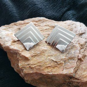 Vintage Silver Toned Square Clip on Earrings